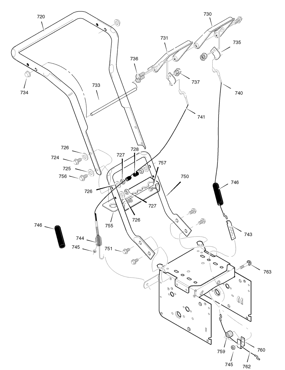 Handle Assembly Diagram and Parts List for 6240810X85-18-2857-28 2007 Briggs and Stratton Snow Blower